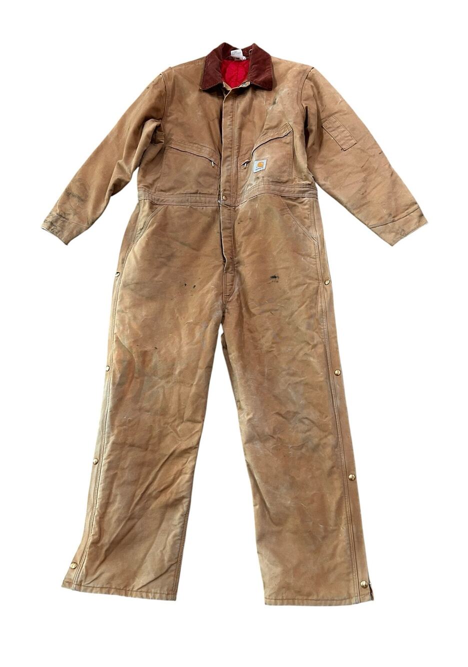 Carhartt X01 BRN Insulated Duck Coveralls 48 Regular USA Distressed Workwear -